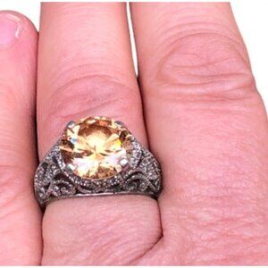 Joseph Esposito ESPO Jubilee 925 Filigree  Ring w Large Round Peach CZ Sz 8.25